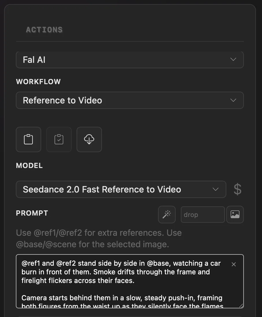 A Reference to Video workflow showing its service, model, prompt, and workflow controls.